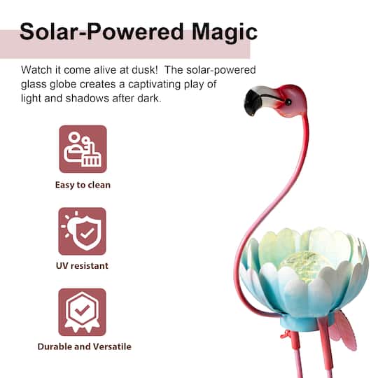 Glitzhome® 26.25" Metal Solar Standing Flamingo Garden Statue
